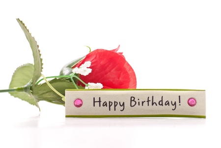 Happy Birthday Wish Tag with Fake Roseの写真素材