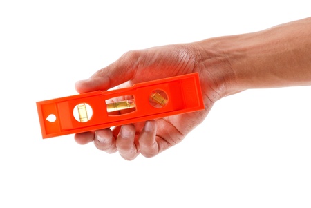 Hand Holding a 3 Position Bubble Level Toolの写真素材