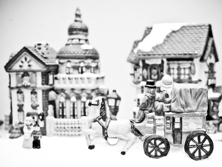 Black and White Snowy Villageの写真素材