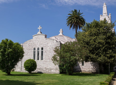 Chapel covered of scallop shells on Toja Island, Galicia, Spain.の写真素材