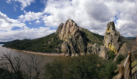 panoramic view of the gypsy jump in the Monfrague National Parkの写真素材
