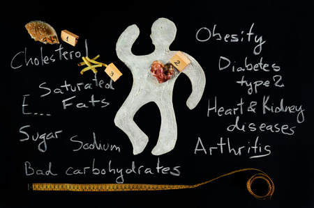 Unhealthy food victim  Crime scene,a silhouette of a man made out of baking dough  Unhealthy eating...