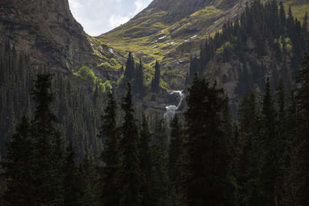 Waterfall high in the mountainsの写真素材