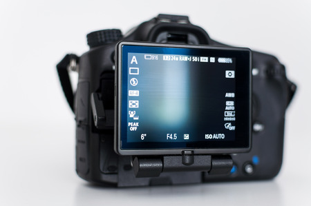 Back of a pro DSLR with tilt screenの写真素材