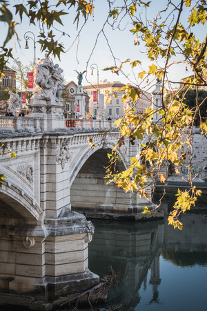 ROME, ITALY - NOVEMBER 17, 2017: Bridge over the river Tevere dressed with ancient statues leading to the Vatican at the end of the dayのeditorial素材