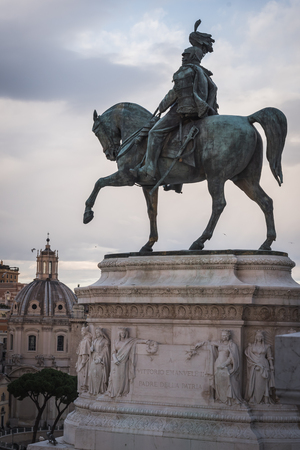 The statue at the Vittorio Emanuele II monument in Rome Italyのeditorial素材
