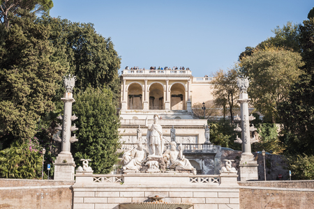 ROME, ITALY - NOVEMBER 18, 2017: Statue and ancient building of Piazza Del Popolo in Rome Italyのeditorial素材