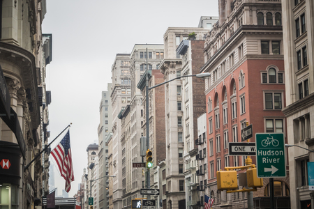 NEW YORK, USA - FEBRUARY 23, 2018: Broadway Corner and W21th Street in New Yorkのeditorial素材