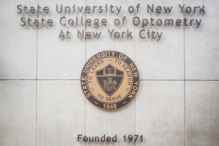 NEW YORK,USA - FEBRUARY 24, 2018: The Entrance Plaque of the State University of New York College of Optometryのeditorial素材