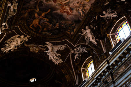 Sublime architectural ceiling of a church in Rome, Italyのeditorial素材