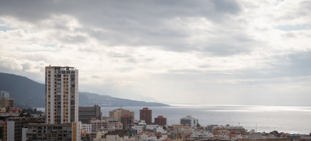 View on the coast from the city of Puerto de la Cruz in Tenerife Islandの写真素材