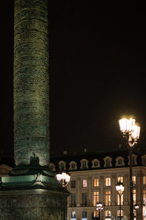 Place Vendome at night in winter in Paris - Franceの写真素材