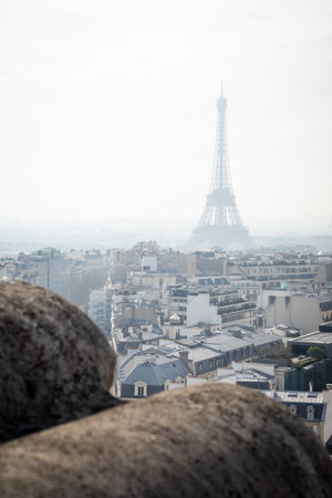 The Eiffel Tower in the Parisian morning mist from the top of the Arc de Triomphe - 9 - Paris, Franceの写真素材