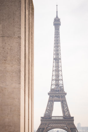 The Eiffel Tower from the statue of Marshal Foch near the Place du Trocadéro in Paris - Parisian monumentの写真素材