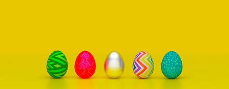 representation of Colorful Easter Eggs patterns texture ed design in a yellow plastic background