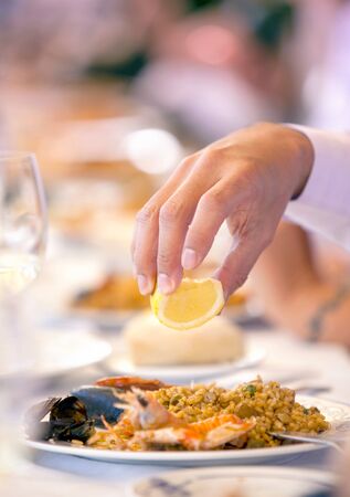 rice paella with lemon typical food spanish Valenciaの写真素材