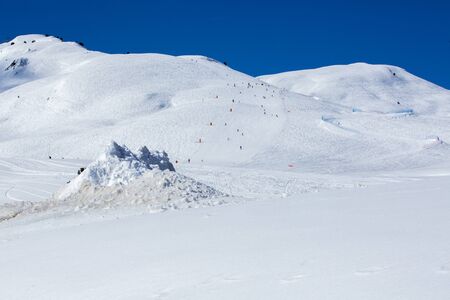 Snow and ski mark in mountains for a ski typical resort wellness winter