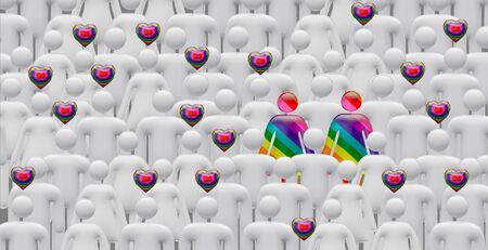 Lesbian couple with gay friendly people in whiteの写真素材