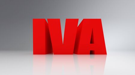 3d illustration of VAT (spanish taxes word) text on white reflecting backgroundの写真素材