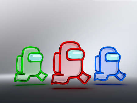 3D illustration Among us Colorful glass character design in white background