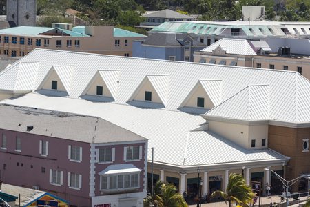 Steel roofing on modern apartment condo building for hurricane protectionのeditorial素材