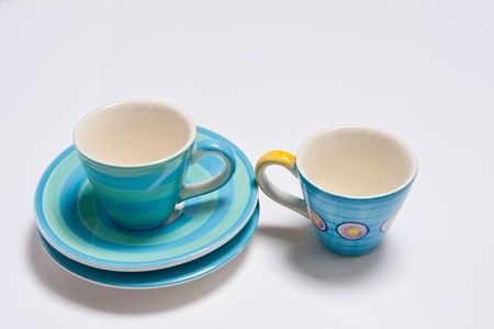 espresso cups with cute design   Isolated on white background. 