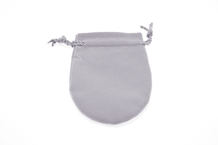 Gray pouch to hold Jewelry and delicate items isolated on whiteの写真素材