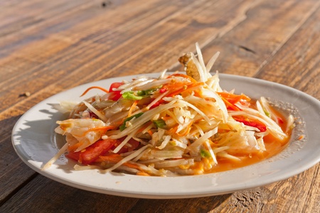 Thai papaya salad with crab also known as Som Tum from Thailand 