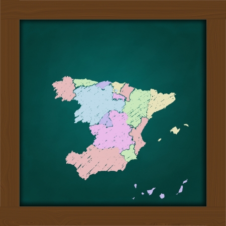 spain map  on high resolution green chalkboardの写真素材