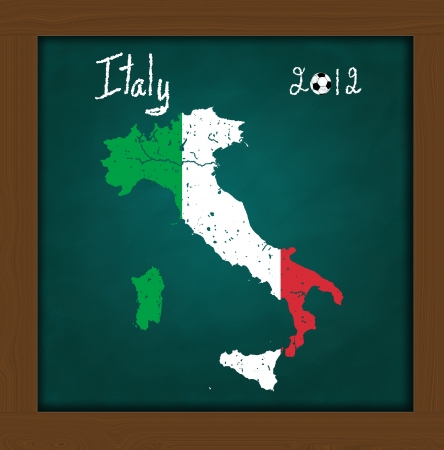 Italy map flag and soccer ball  on high resolution green chalkboardの写真素材