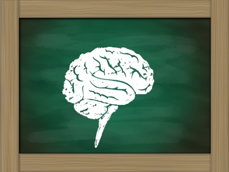 brain icon drawing on green chalkboardの写真素材