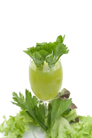 Pure fresh green vegetable juice in glass isolated on white background    healty conceptの写真素材
