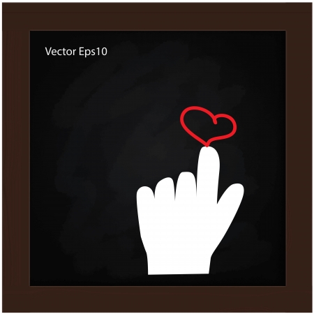 hand drawn heart on grunge black board and wooden brown frame backgroundのイラスト素材