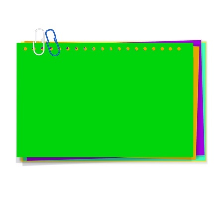 vector green paper notes with  paperclip のイラスト素材