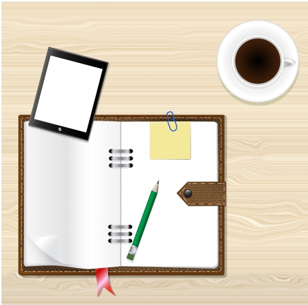 Notebook, coffee and office supplies. Business theme,Vector designのイラスト素材