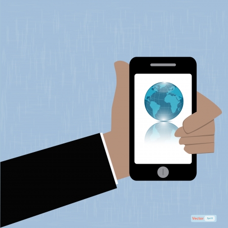  Hand holding smartphone with globe iconのイラスト素材