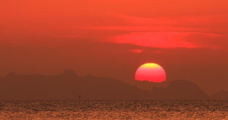 Dramatic Sunset over Mountain and Sea on Samui island,Thailandの写真素材