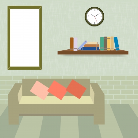 Living room and book shelf in vintage styleのイラスト素材