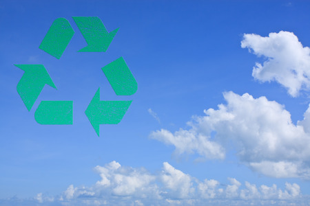 Icon recycle symbol on blue sky  backgroundの写真素材