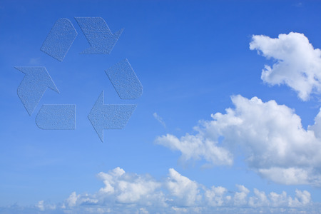 Icon recycle symbol on blue sky  backgroundの写真素材