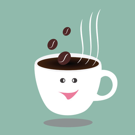 Hot coffee cup and beans,happy coffee break vectorのイラスト素材
