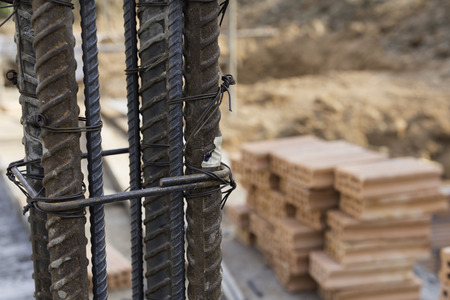 Steel mattress used for concrete rebar in the construction foundation site industryの写真素材