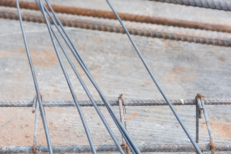 Steel mattress used for concrete rebar in the construction foundation site industryの写真素材