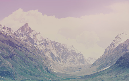 Close up top of mountains,Himalaya range,Jammu & Kashmir, India in vintage style