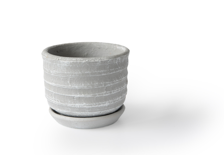 made white gray clay pot isolated on white background withの写真素材