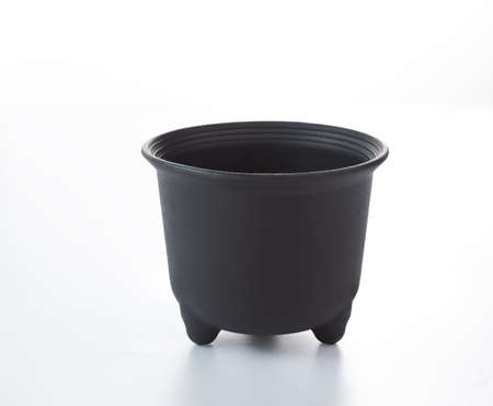 Black flower pot isolated on white backgroundの写真素材