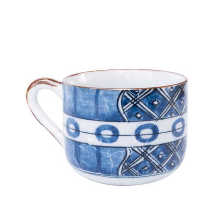 Ceramic blue cup isolated on white backgroundの写真素材