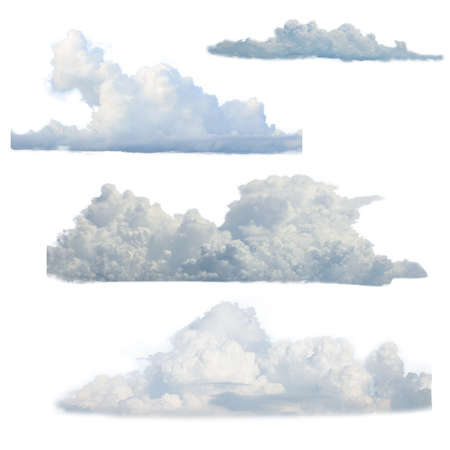 Set of different clouds isolated on white backgroundの写真素材