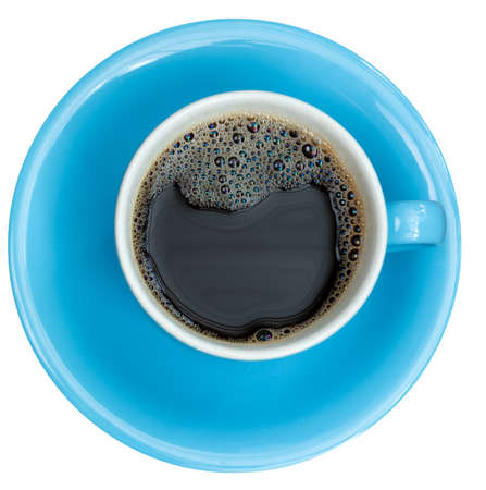 Drink coffee cup in blue cup isolated on whiteの写真素材