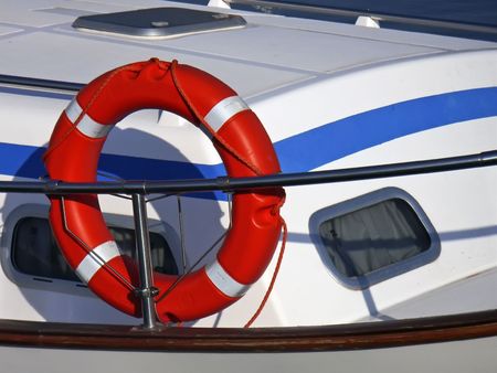 Red lifering on a yacht in Majorca                                                               の写真素材